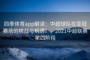 四季体育app解读：中超球队在亚冠赛场的挑战与机遇！，2021中超联赛第四阶段